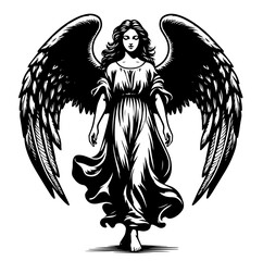 Obraz premium silhouette of angel in hand-drawn style with black shape design