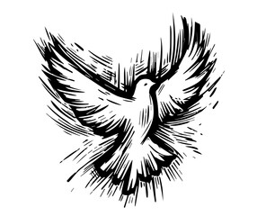 flying pigeon silhouette in artistic sketch style black vector