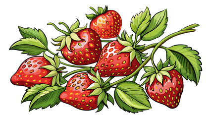 strawberry on a branch - vector illustration of strawberry isolated on white, strawberry vector art