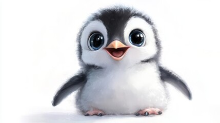 Naklejka premium Adorable animated penguin chick with big eyes and an expressive face, perfect for fun and cute-themed designs.