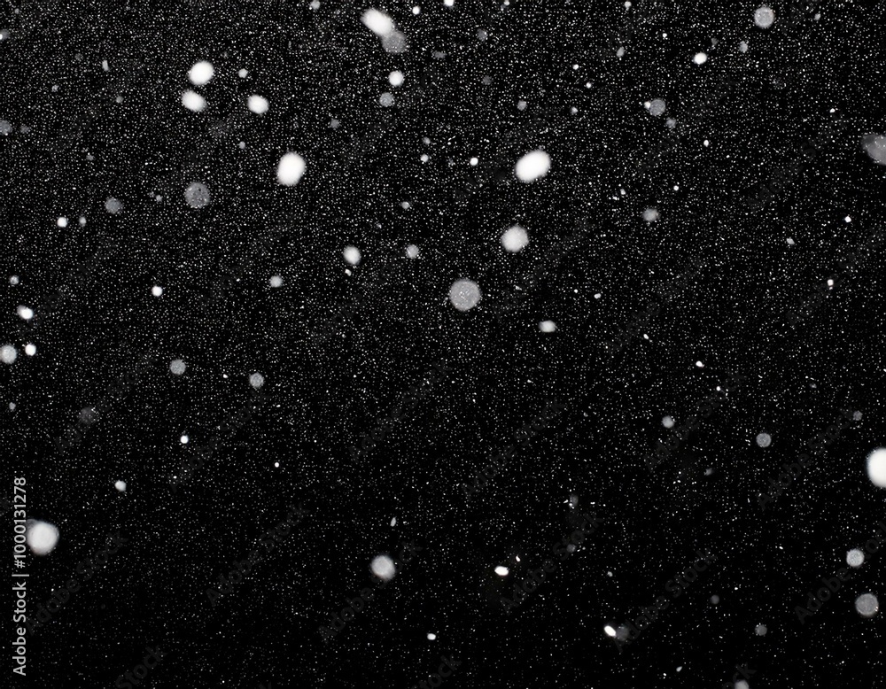 Wall mural snow on a black background for use as an overlay layer