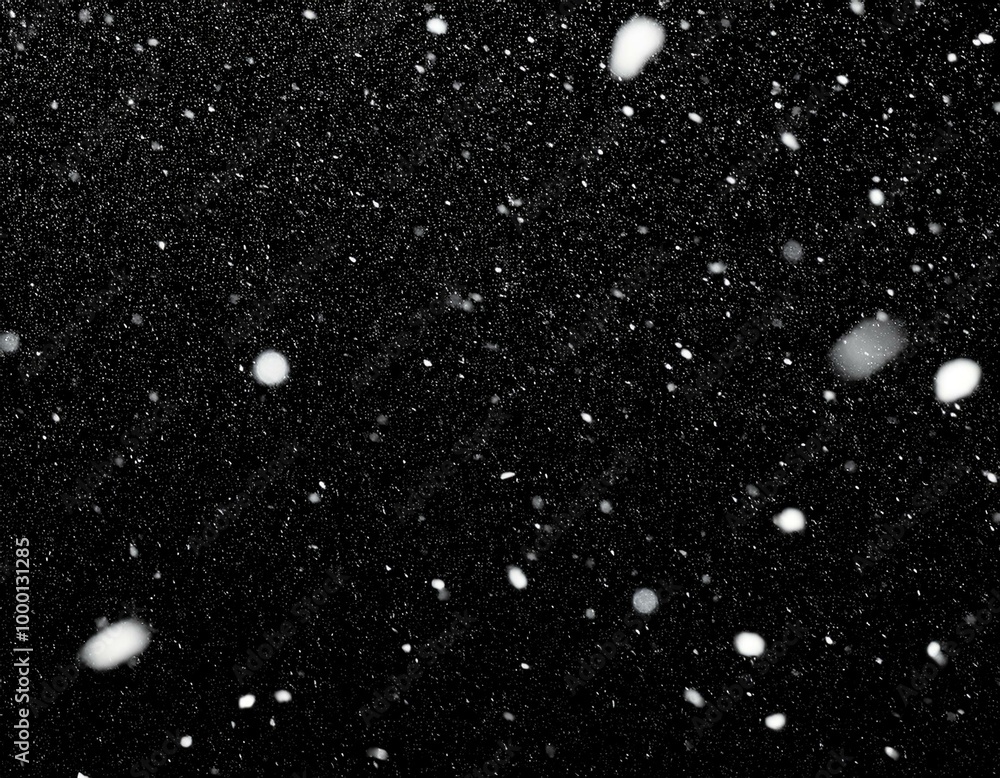 Wall mural snow on a black background for use as an overlay layer