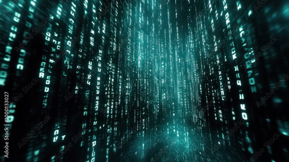Poster digital matrix code glowing light abstract background