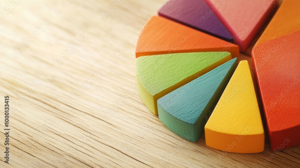 Poster a close-up of a financial pie chart displaying customer demographics, with distinct colors for age g