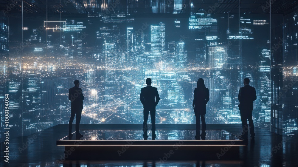 Poster futuristic integration transforming business strategy with change management frameworks through dyna