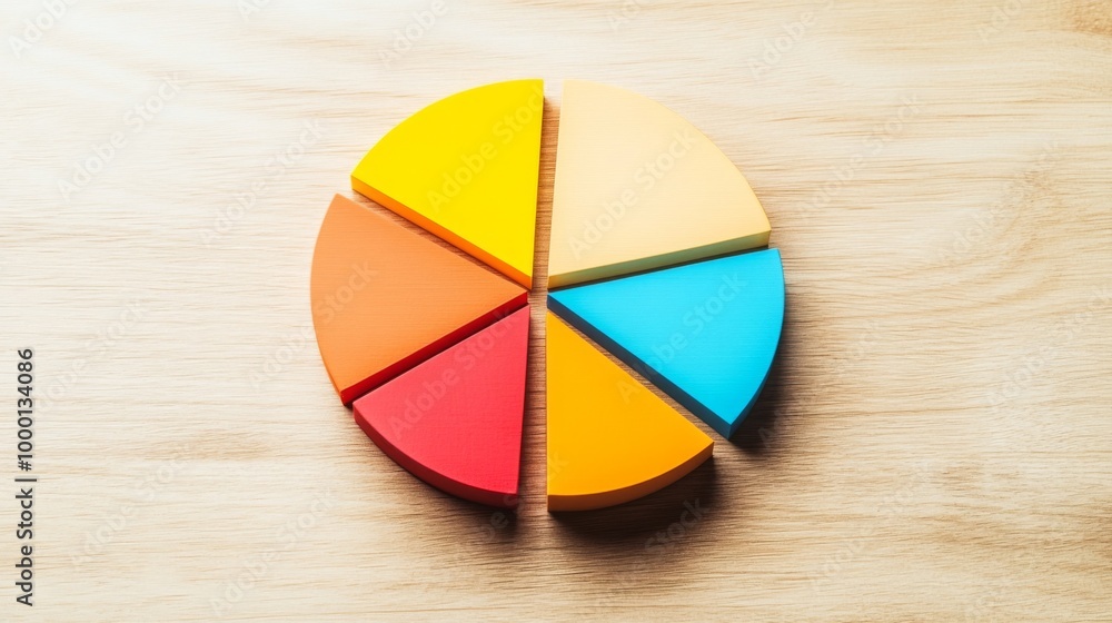 Aufkleber A close-up of a financial pie chart displaying customer demographics, with distinct colors for age groups and gender, arranged on a light wooden background for contrast.