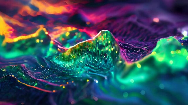 A vivid digital landscape with neon colors and dynamic waves, psychedelic vision