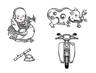 Vietnamese cultural tattoo design - blackwork tattoo design