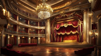 Breathtaking renaissance theater with elegant facade, luxurious interiors, and theatrical magic