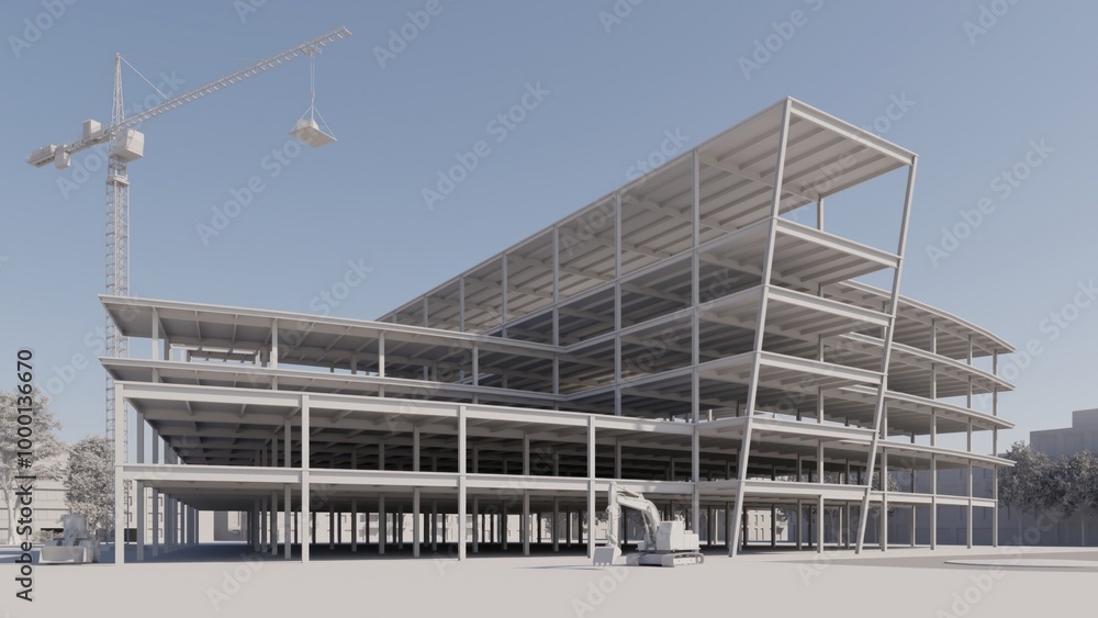 Aufkleber construction site with crane. 3d rendering. white view. clay rendering