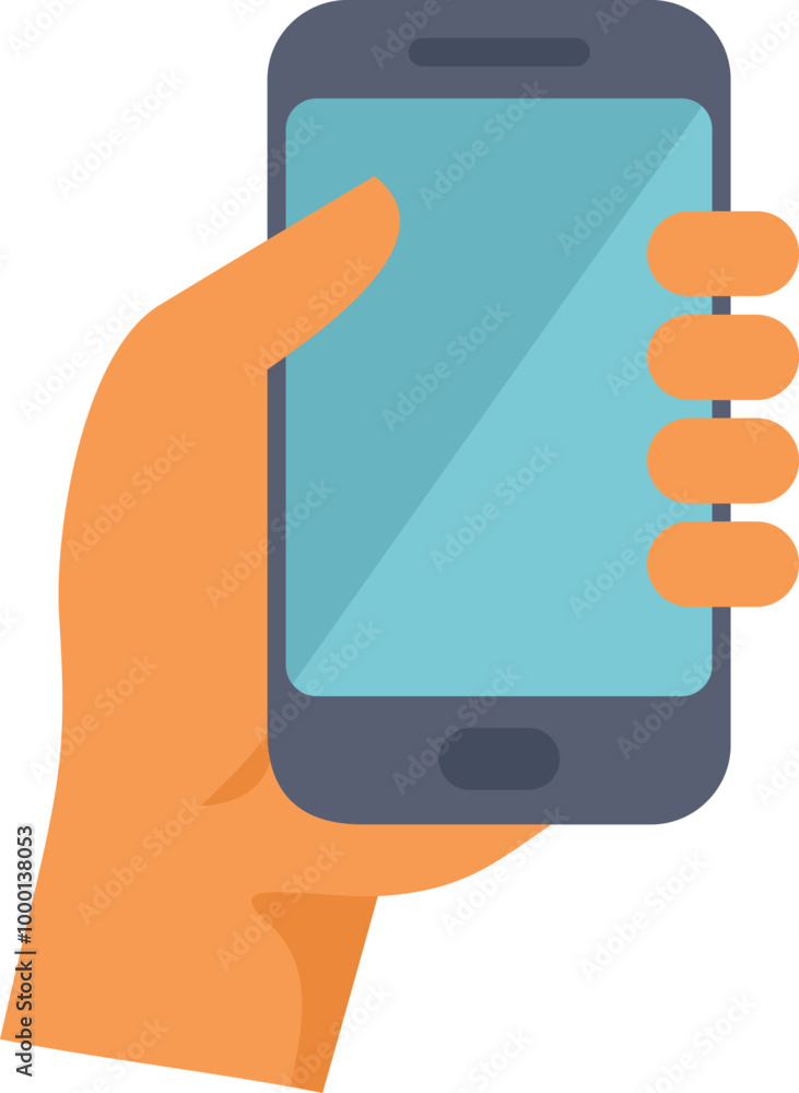 Poster hand is holding a smartphone with a blank screen, perfect for showcasing your mobile app or website 