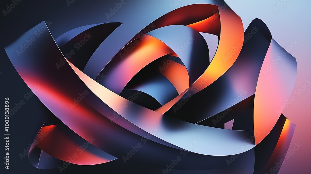Poster abstract colorful ribbons intertwine in a dynamic artistic composition with a smooth gradient backgr
