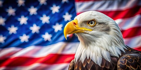 Naklejka premium Majestic American Eagle Against a Vibrant Flag Background - Patriotic Wallpaper for Enthusiasts