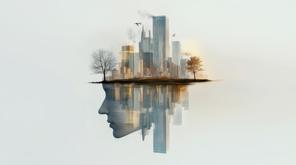 Fototapeta premium A cityscape transforms into natural elements, symbolizing the interconnectedness of humanity and the environment, showcasing the beauty of urban renewal and the potential for sustainable coexistence.
