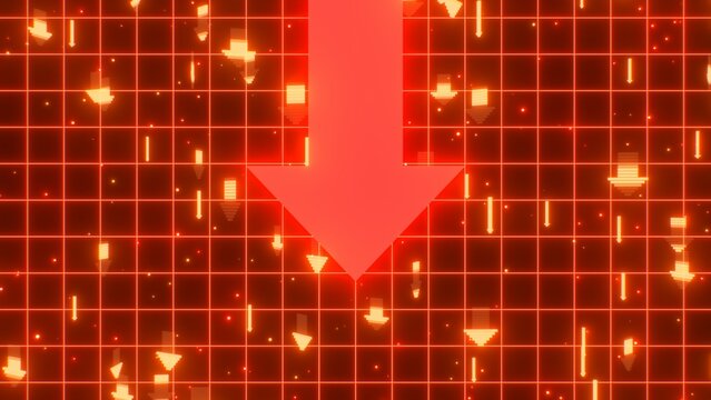 Giant Falling Red Arrow Stock Market Crash Financial Loss 3D Concept - Abstract Background Texture