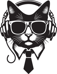 A Cute Cat Listening to Music with Headphones silhouette vector