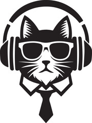 A Cute Cat Listening to Music with Headphones silhouette vector