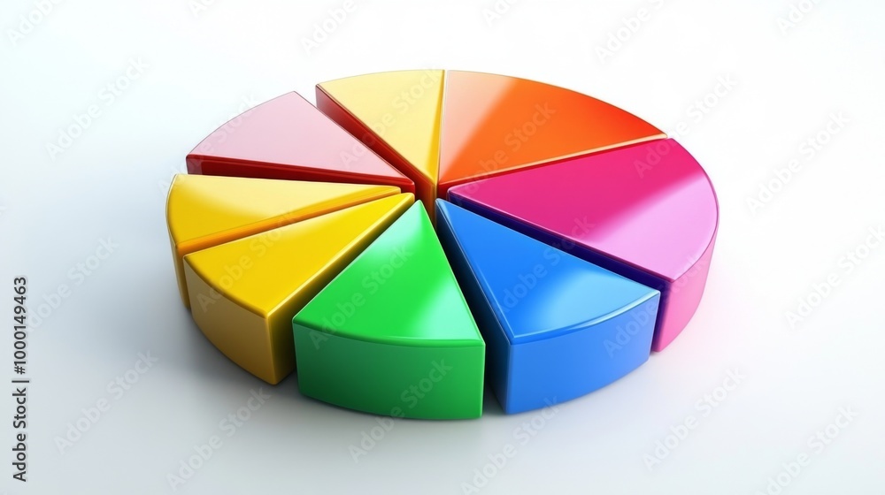 Poster a colorful 3d pie chart with multiple segments, each section raised slightly to emphasize data distr
