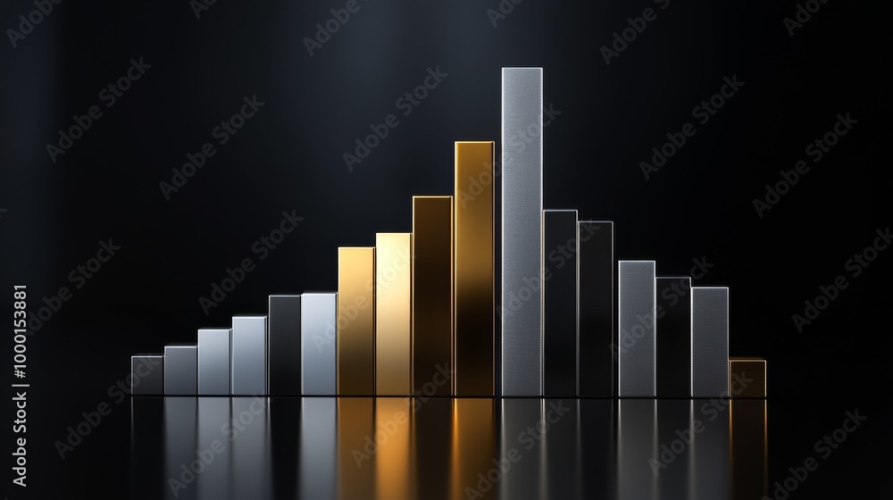 Fototapete a corporate bar graph with silver and gold bars, representing financial performance, set against a d