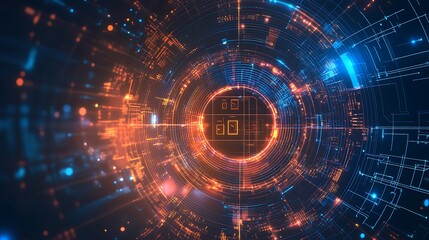 Obraz premium Abstract digital background with glowing lines and circles.