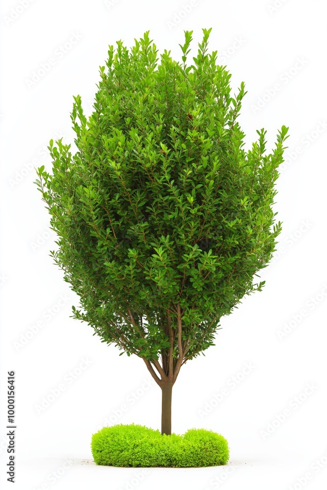 Poster a tree with green leaves is standing in front of a white background. the tree is the main focus of t