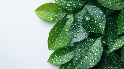 Fototapeta premium Fresh Stunning Leaves with Water Droplets Isolated View