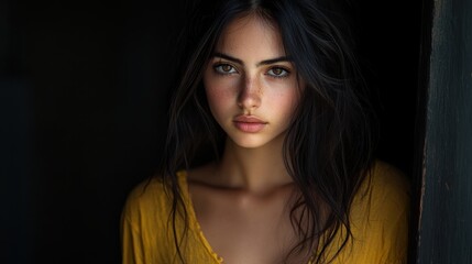 Naklejka premium Portrait of a Woman with Natural Makeup in Soft Light