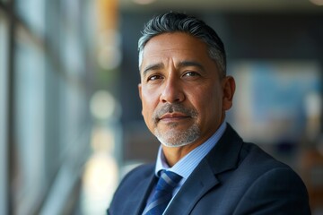Fototapeta premium Business mature Hispanic or Latinx businessman office meeting portrait corporate manager. , background blur