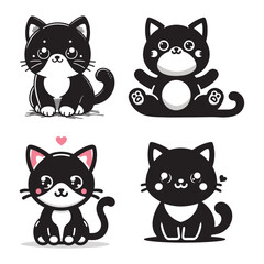 Adorable cat silhouette pack vector art