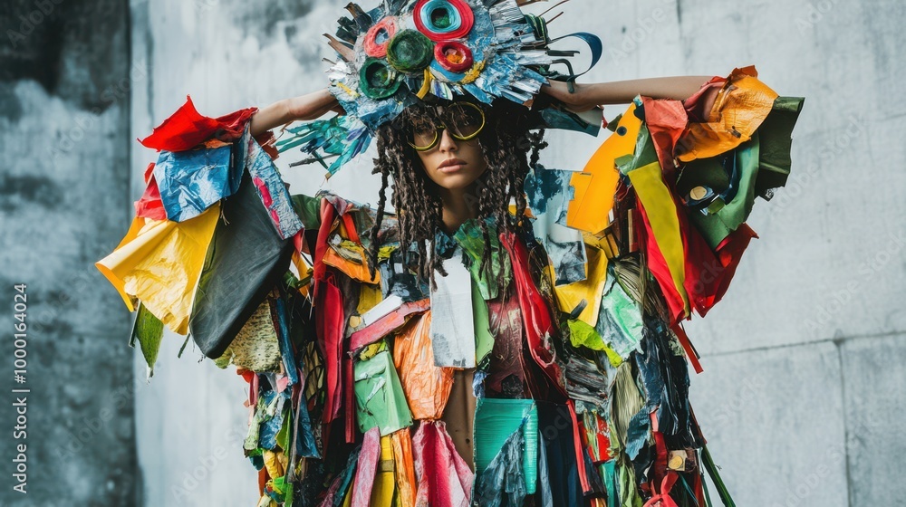 Canvas Prints Person styling an outfit made entirely of eco-friendly and recycled materials