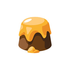 A simple vector illustration of a chocolate dessert topped with a golden caramel glaze