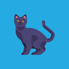 Illustration of a Black Cat on Blue Background