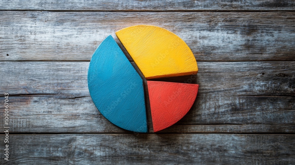 Poster a creative pie chart with textured segments showing sales data, each slice representing a different 