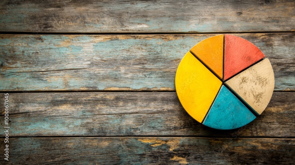 Poster a creative pie chart with textured segments showing sales data, each slice representing a different 