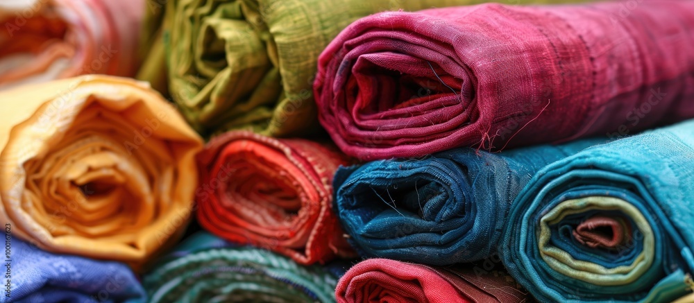 Poster fabric folded with rolls of different colors folded on top of each other