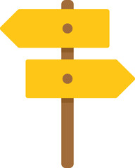 Two blank yellow road signs are pointing in opposite directions on a wood post, great image for decision making