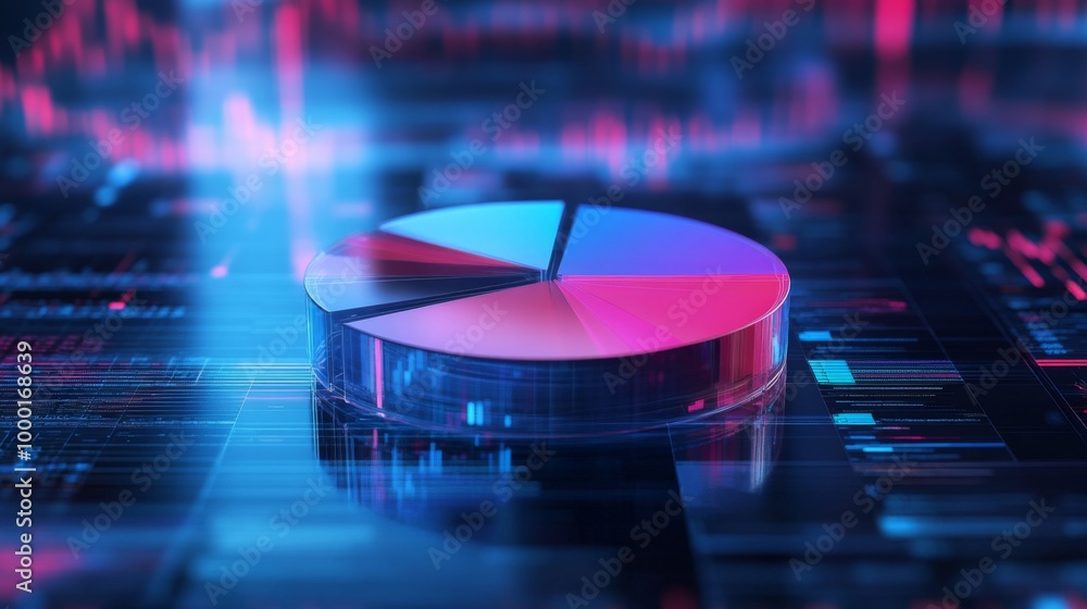 Leinwandbilder a digital 3d pie chart with transparent segments floating in space, highlighting the distribution of