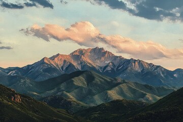 Fototapeta premium Majestic Mountain Range with Dramatic Clouds at Sunset