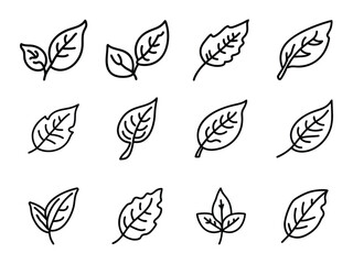 Minimalist Leaf Outline Vector Icon Set &ndash; Nature-Inspired Line Art