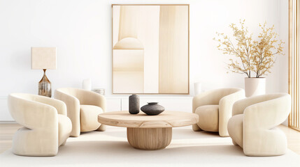 Modern living room furniture with cozy seating and elegant decor in bright interior design