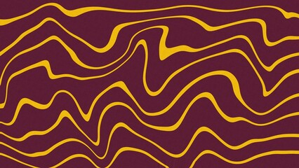 Aesthetic background of yellow wave lines on a dark red background
