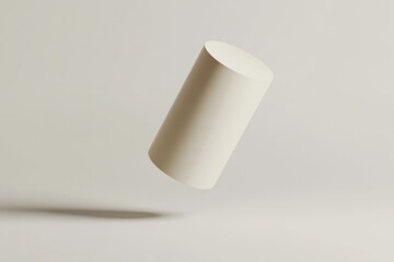 White Cylinder Floating with Shadow on Light Grey Background