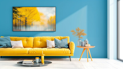 Sofa in modern interior design with stylish decor and vibrant colors