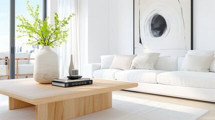 Interior living room modern decor with stylish furniture and bright natural light