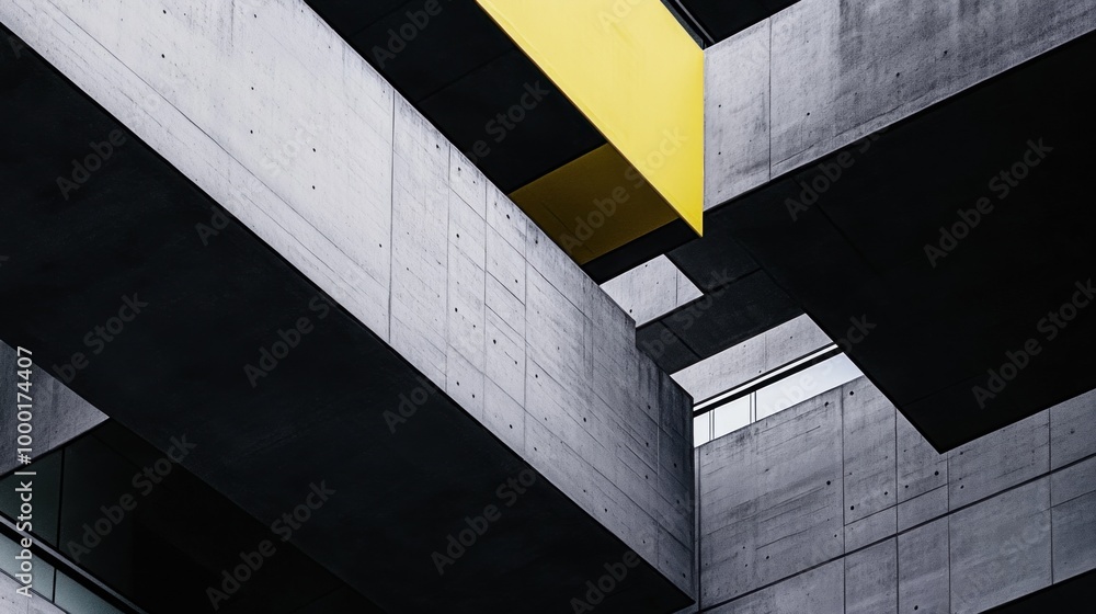 Poster a unique perspective showcases layered concrete structures with sharp angles and a striking yellow a