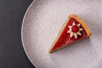 Delicious sweet dessert cheesecake with raspberry and pistachio flavor