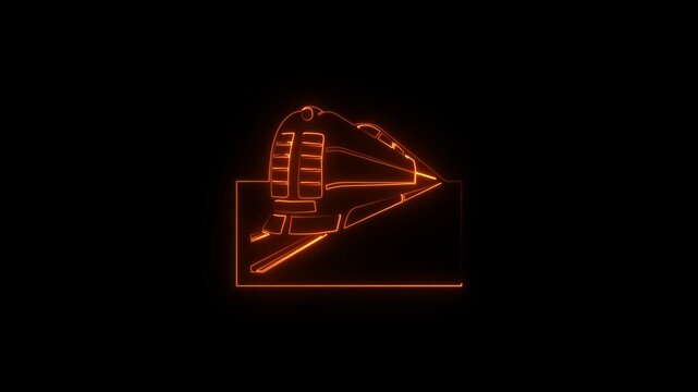 Glowing neon train icon animation on black background.