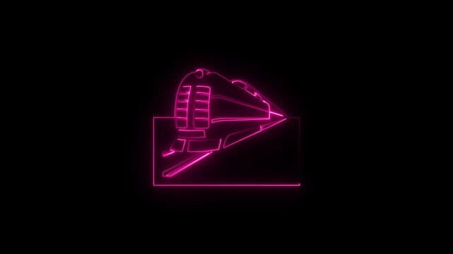 Glowing neon train icon animation on black background.