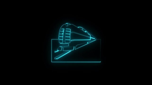 Glowing neon train icon animation on black background.
