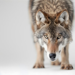 Fototapeta premium Standing wolf preparing to attack, white background.